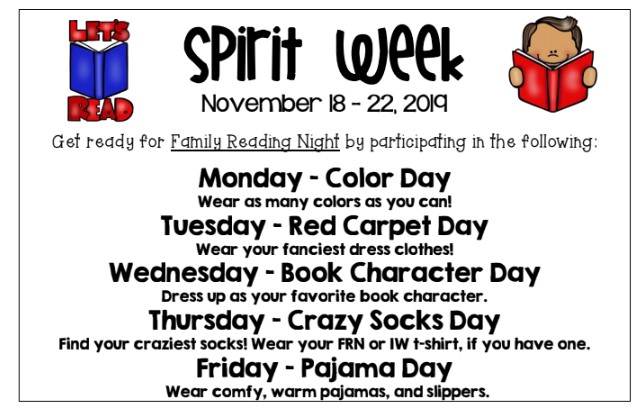 family reading night spirit week schedule